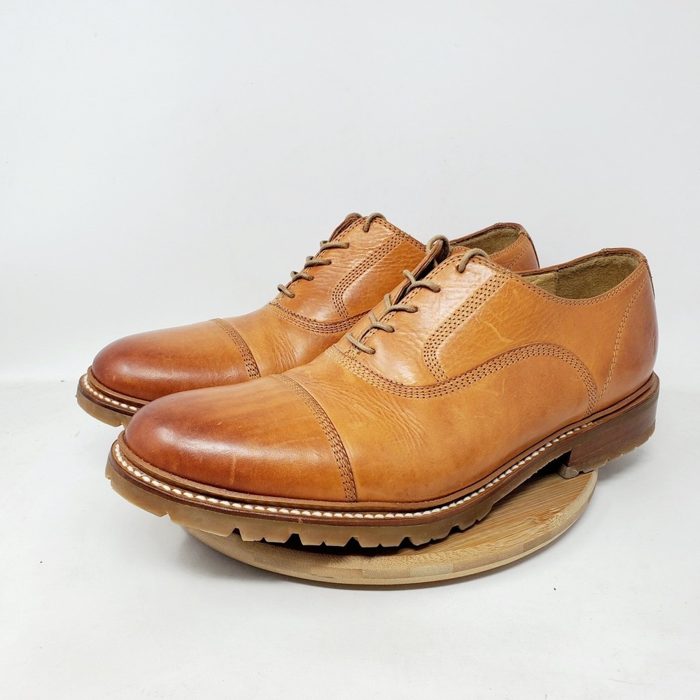 Frye James Oxford Shoes Mens 10.5 Brown Leather Bal Lug Sole Lace Up Mexico - Picture 2 of 13